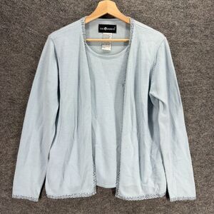 Sag Harbor Top Women M Medium Blue Long Sleeve Round Neck Cotton Casual Solid